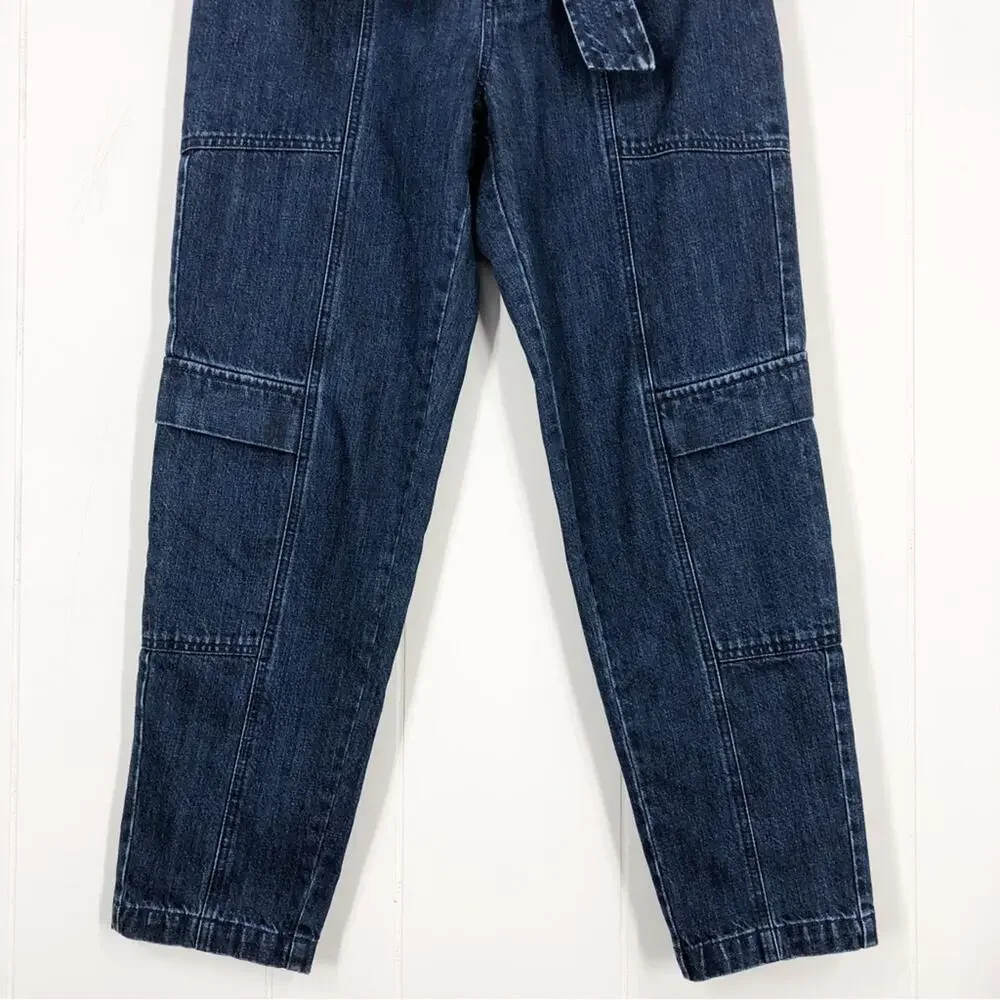 J Brand High Waisted Utility Jean Relaxed Tapered Leg Cargo Pocket Size 27 Blue